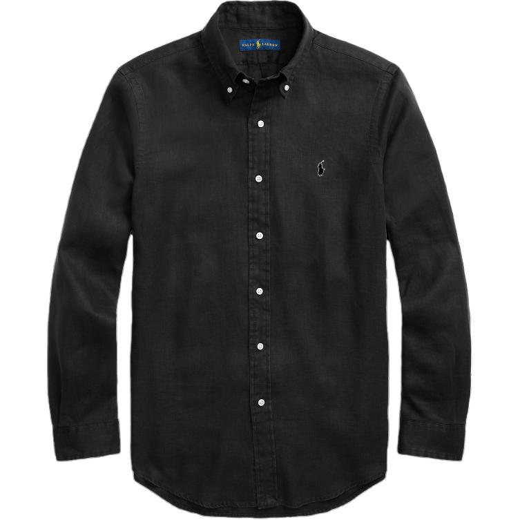 

Polo Ralph Lauren Ss24 Рубашка мужская с вышивкой логотипа, острым воротником, однобортная, свободного кроя, с длинным рукавом, черная MNPOWOV16821279-001 M