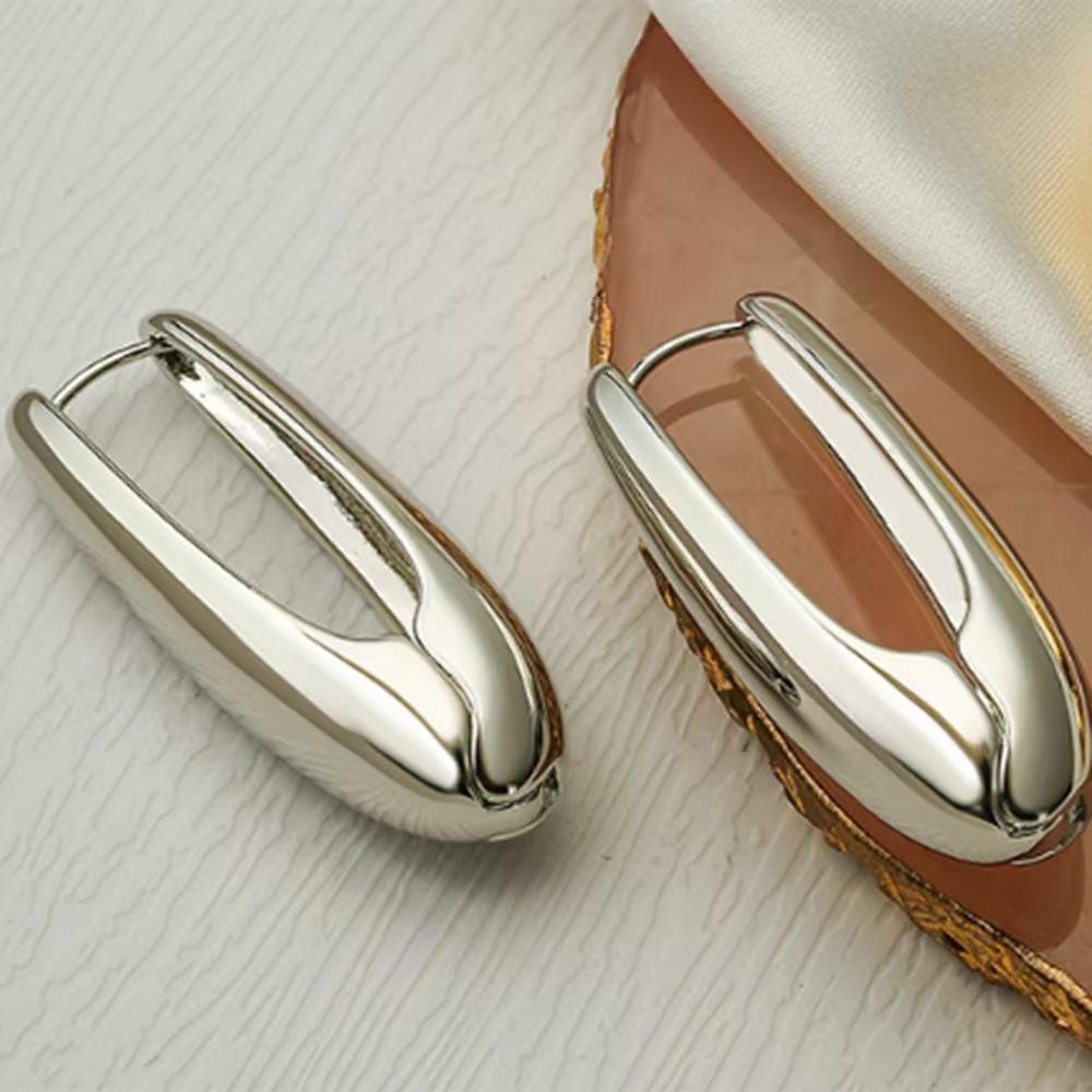 Simple Glossy Oval Water Drop Ear Buckle Feminine Temperament Geometric Earrings Feminine Cold Wind Advanced Sense Light Luxury Earrings