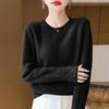 Women's 100% Wool Thick Knitted Slim Sweater, Round Neck, Versatile Base Layer for Autumn/Winter Fashion.