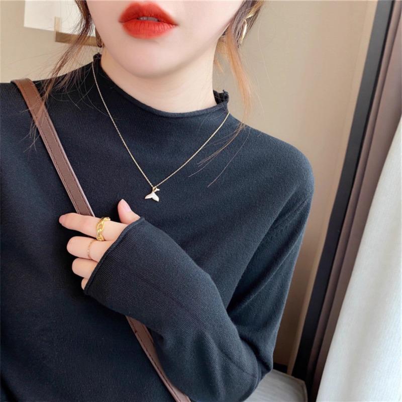 Spring and Autumn Knitted Sweater Top Women's New Semi-turtleneck Lazy Wind Loose Inside Long Sleeve Winter Bottom Sweater