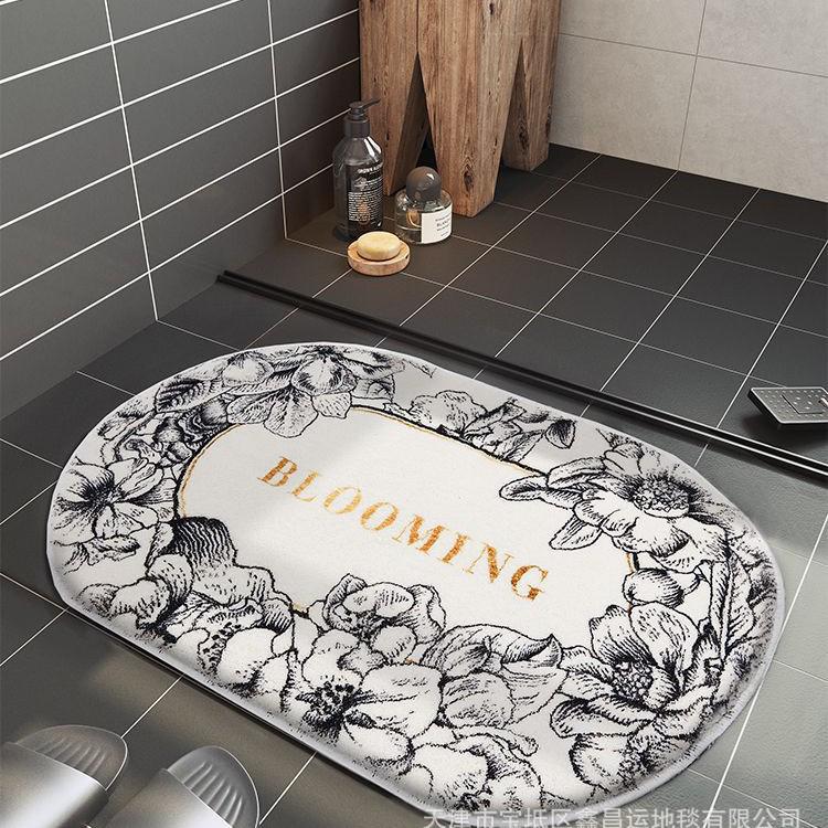 Faux Cashmere Oval Bathroom Mat – Water Absorbent & Non-slip Entrance Mat 50*80cm Crystal Velvet Thin
