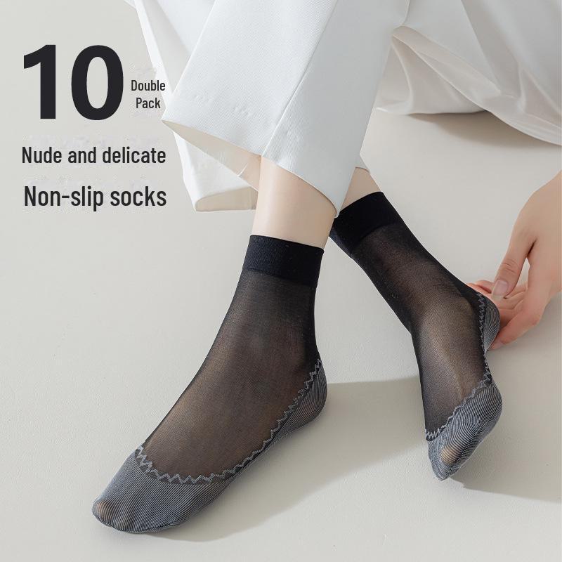 Women's Spring/Summer Anti-Snagging Short Stockings – Durable, Non-Slip, Thin Crystal Socks with Cotton Bottom