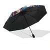 1pc Stained Glass Cat Design Automatic Folding Umbrella - Portable 3-Fold Design with Iron Frame, Outdoor, Ideal Gift for Fans, Travelers, Daily Use.K