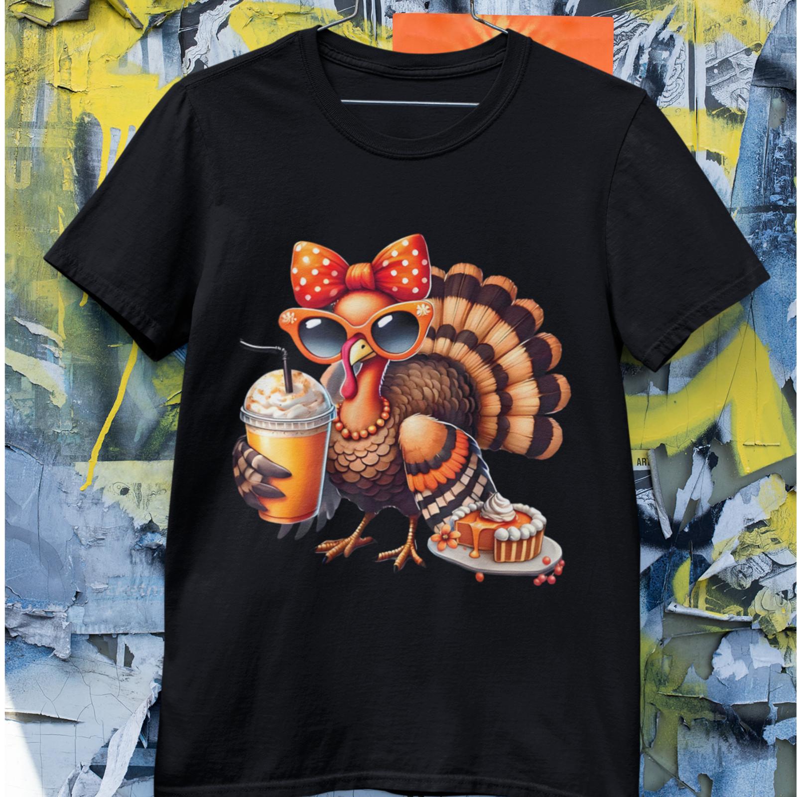 Cute Thanksgiving Turkey Shirt Funny Fall Coffee Pumpkin Pie Graphic Tee S