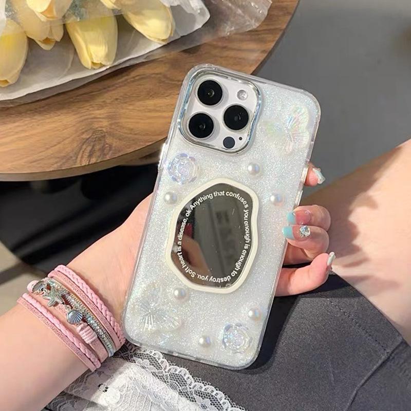 Butterfly Flower Glitter Epoxy Mobile Phone Case For Apple 16 Pearl Iphone17Promax Mirror Women