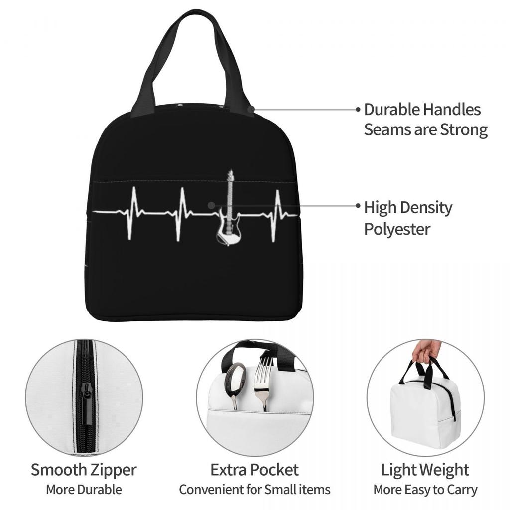Electric Guitar Heartbeat Insulated Lunch Bag for Women Office Cooler Thermal Food Box Tote Leakproof Lunch Boxes Container