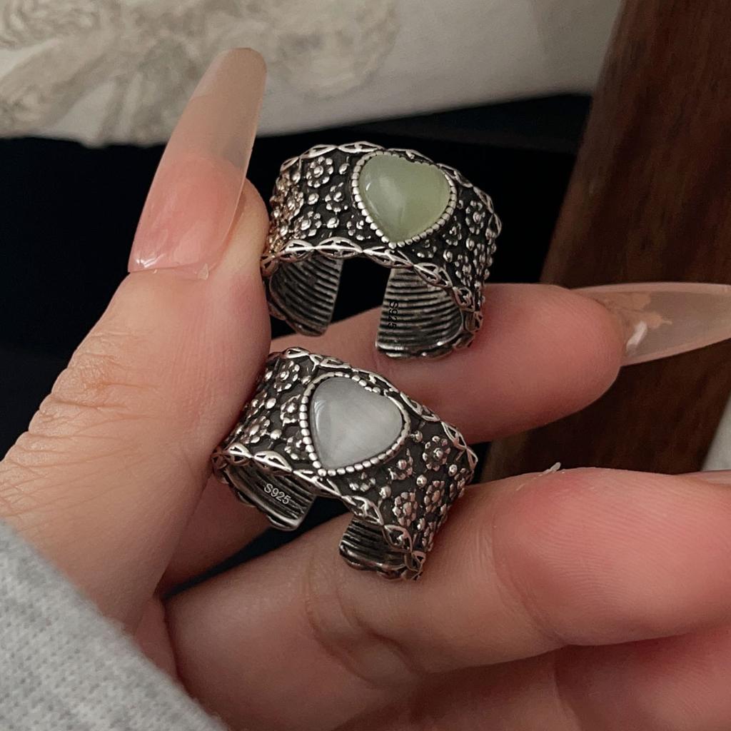 925 Sterling Silver Rings For Women Geometric Fine Jewelry Finger Adjustable Wide Flower Retro Ring For Party Birthday Gift