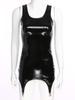 Woman Patent Leather Sleeveless Tank Bodycon Dress Latex Short Mini Dress with Garter Belt