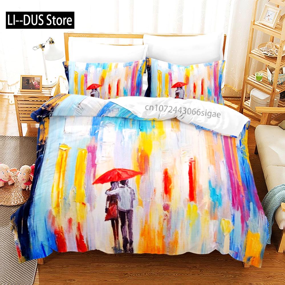 King Queen Lovers Bedding Set Single Twin Full Queen King Size Lover Oil Painting Bed Set Aldult Kid Kawaii Duvetcover 001