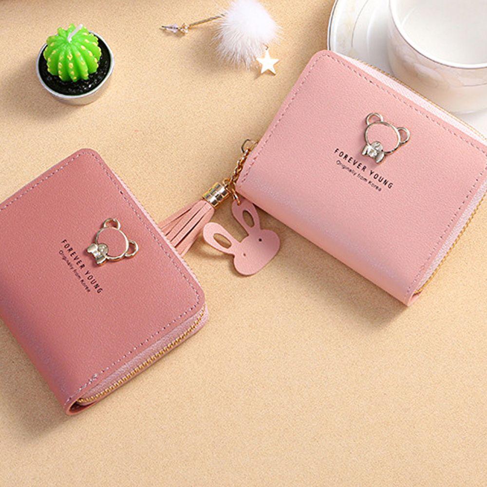 Tassel Pendant Credit ID Card Bank Card PU Leather Short Wallet Coin Purse Bear Wallet Card Holder