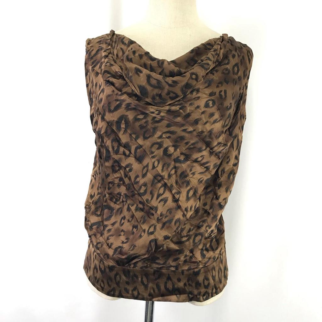 Made In Japan BALLSEY Silk 100% Tank Top 38 Women Leopard Brown Sleeveless(USED)