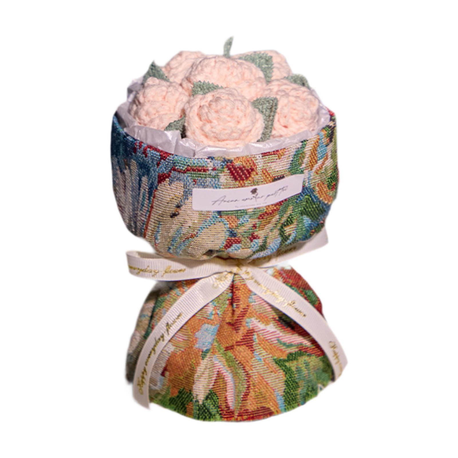 

Crochet Flower Bouquet Table Decoration Birthday Gift Retro Design Knitted Bouquet for Friends Anniversary Party Grandma Office білий
