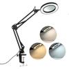 Flexible Clamp on Table Lamp with 8x Magnifier Swing Arm Dimmable LEDs Desk Light 3 Color Modes & 10 Brightness