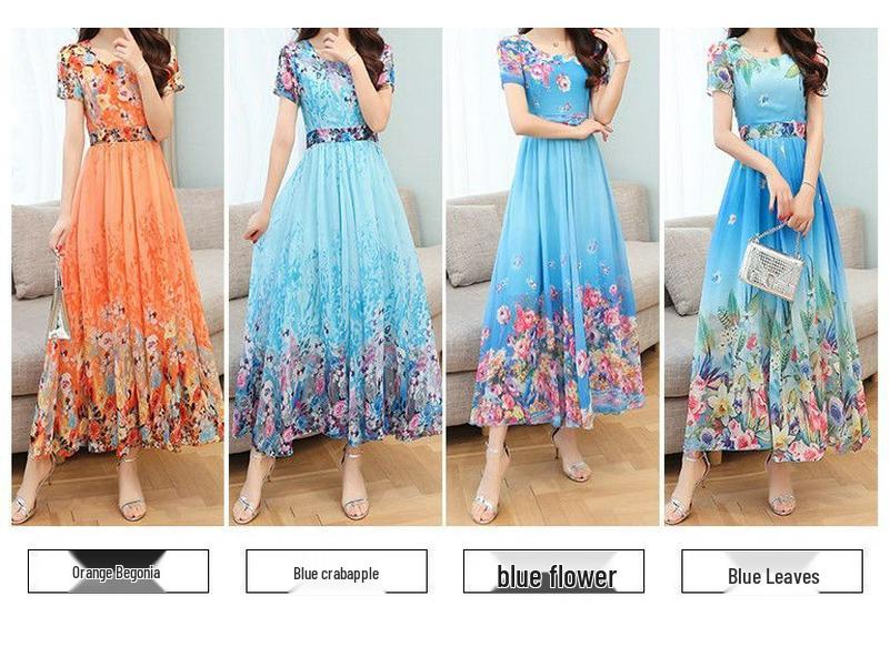 Elegantes Sommerkleid mit U-Ausschnitt, hoher Taille und A-Linie für Frauen mittleren Alters