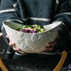 Tiefe Hängende Keramik-Salatschüssel Und Bambus-Salatschüssel Mit Ständer Dekorative Obstschale Mit Löffel | Schüsseln
