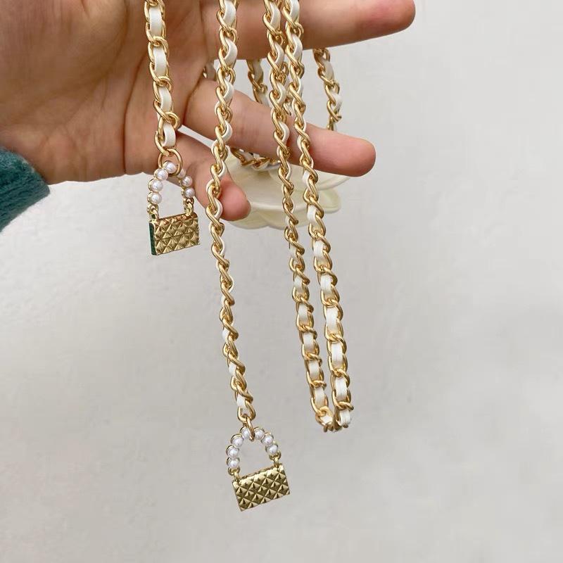 Korean Fashion Black & White Camellia Pearl Waist Chain Belt for Women