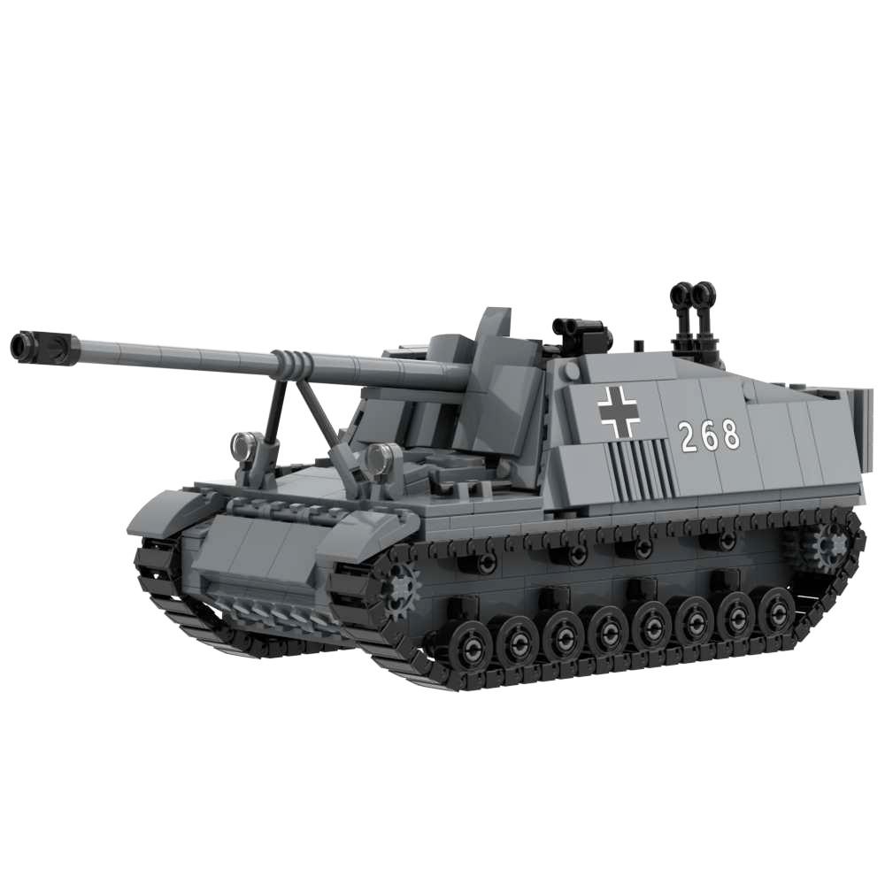 WW2 Military Toy Nashorn Sd.Kfz.164 Tank Destroyer Building Block Tank Army War Model with 2 Figure Soldiers Gift
