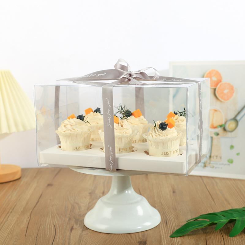 10sets Transparent Paper Cup Box 2/4/6/12 Hole Cake Bread Baking Packaging Boxes Wedding Party Dessert Display Box Cake Tray Excluding Ribbons