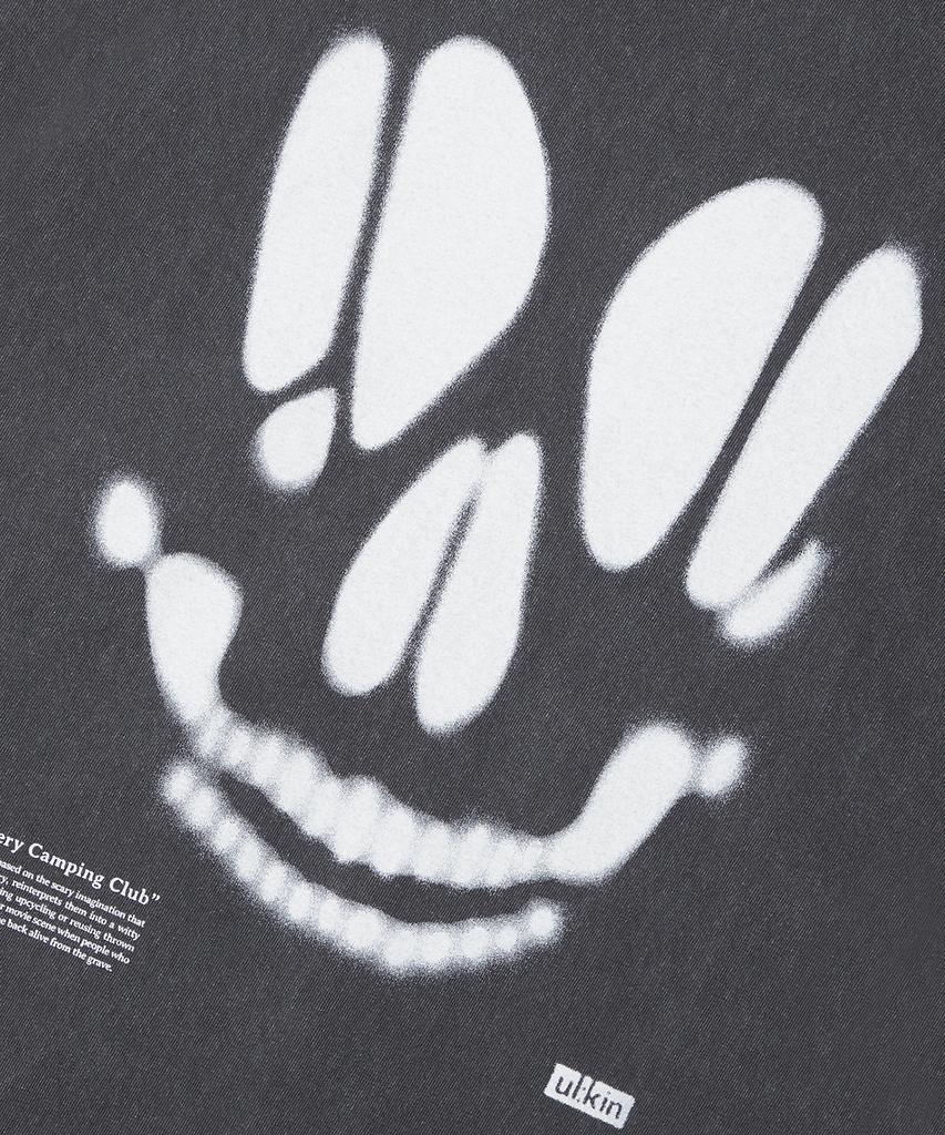 ULKIN Smudging Skull Graphic Short Sleeve T-Shirt_Charcoal