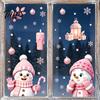 Decorative Snowflake Wall Decals Christmas Snowman Static Glass Stickers, Pink Decals, Waterproof PVC Holiday Seasonal Window Art Clings for