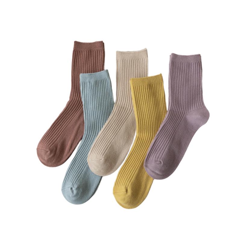 Women's Thickened Cotton Mid-Calf Socks - Warm, Solid Color for Autumn & Winter