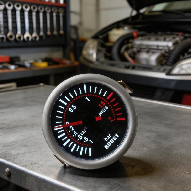 LED Pointer Boost Pressure Gauge 2 Inch Designed for -1 To 2 Bar Turbo Monitoring In For 12V Vehicle Applications