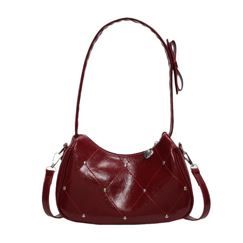 New Wine Red Single Shoulder Bags For Women Trend Versatile Commuting Crossbody Bag Simple PU Leather Female Handbags
