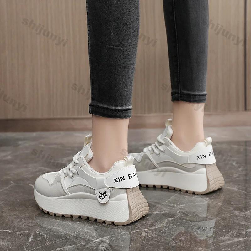 Fashion Fashion Platform Sneakers for Women 2025 Spring Thick Bottom Vulcanized Shoes Woman Lace Up Casual Wear-resistant Running Shoe