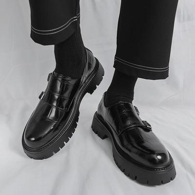 New Thick-soled Heightening Men's Big-headed Leather Shoes Patent Leather Glossy Casual Thick-heeled Loafers