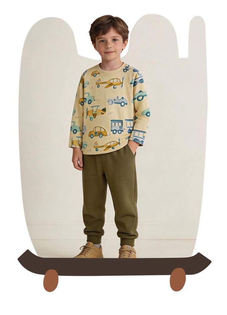 European Kids' Cartoon Print Long Sleeve Cotton T-shirt