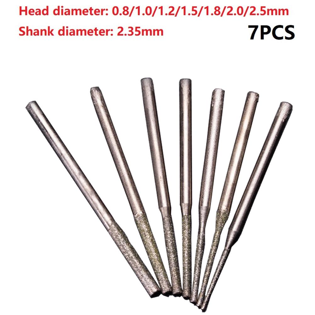 Power Tool-7Pcs 0.8-2.5mm Diameter Lapidary Diamond Coated Solid Bits Gems Drilling Needle