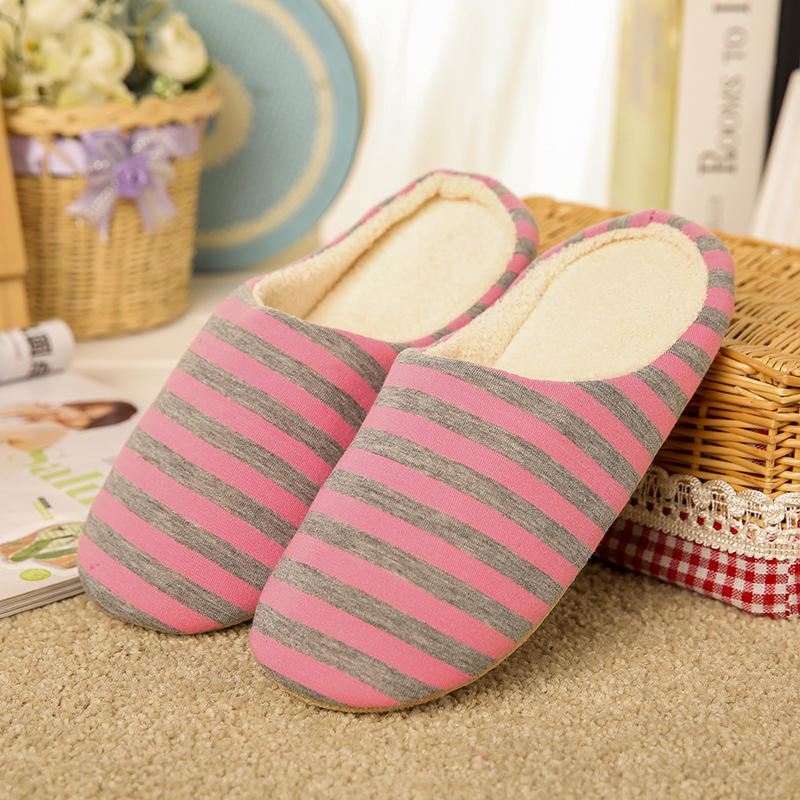 Winter Plush Men Slippers Plus Size Striped Soft-soled Men's and Women's Large Size Cotton Slippers