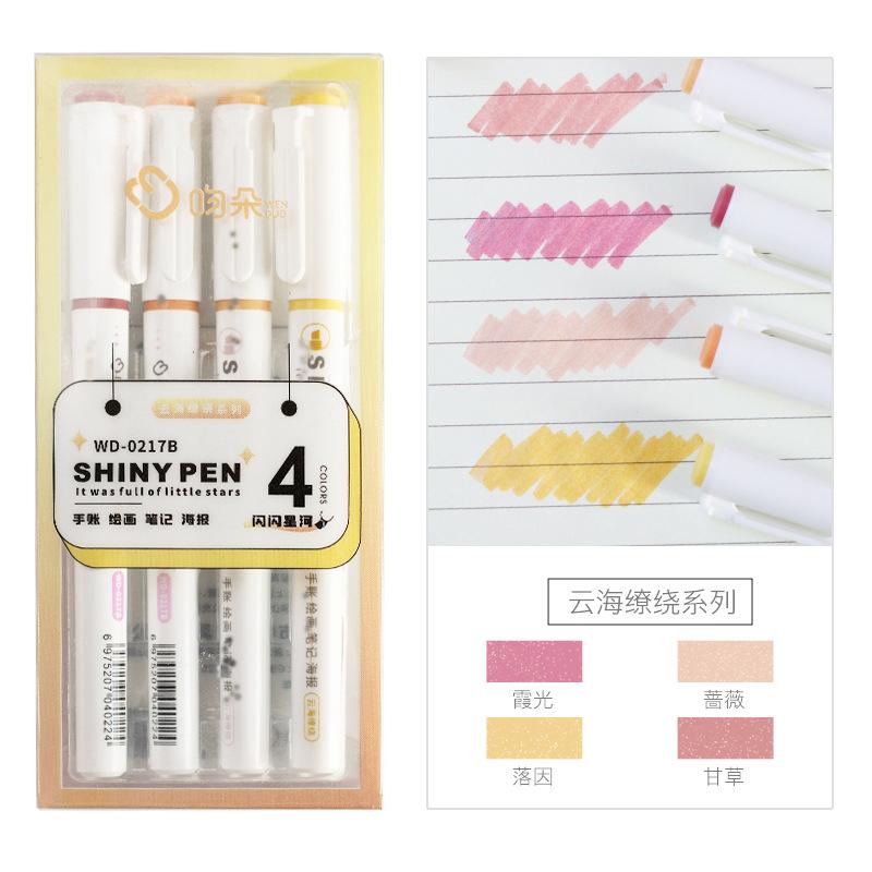 4 Pcs/Set Glitter Highlighters Pen Fine Flash Marker Pen Painting Pen For Scrapbook Diary Journal Student Stationery Supply Tool