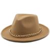 Autumn and winter simple wool upturned edge hat metal chain top hat women's European and American retro celebrity jazz hat