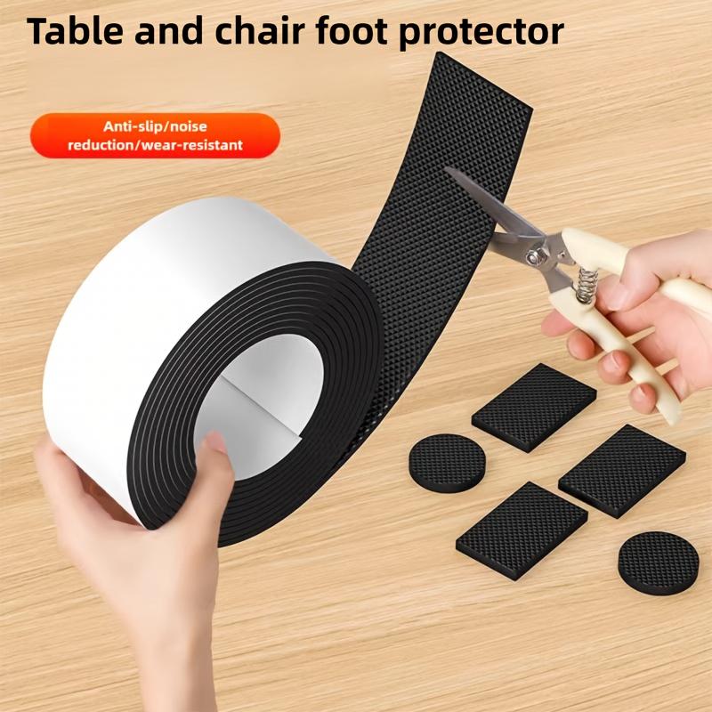 1roll Croppable Black Anti-Slip Mute Furniture Pads-Thickened Wear-Resistant for Dining Chairs Table Legs, Chair Leg Protectors