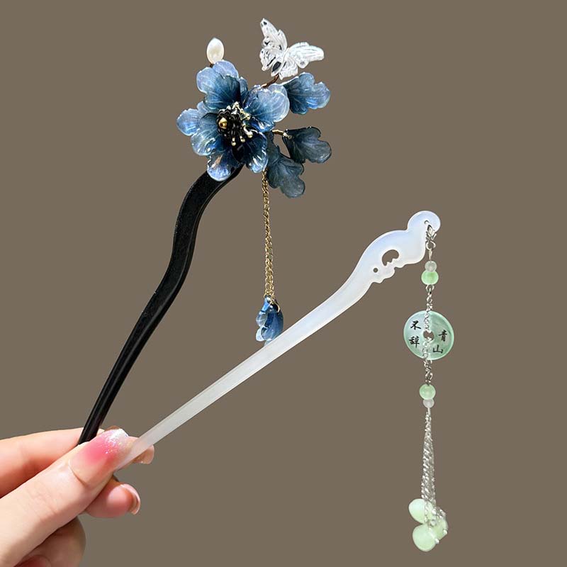 Retro Chinesischer Stil Haargabeln Holz/Acetat Haarstäbe Blume Haarnadeln Anhänger Kopfschmuck Floral Haar Dutt Maker Schmuck