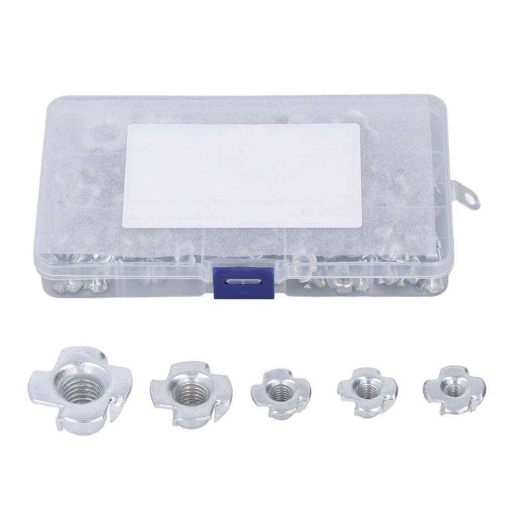 80 Pcs T Nut Set 5 Specifications Carbon Steel White Zinc Plating Rust Resistance High Hardness 4