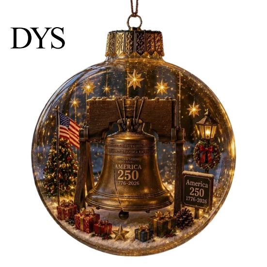 Reusable Party Ornaments 250th Anniversary USA Christmas Ornament, Light Up Plastic Clear Ball Hanging Decoration with Garden Wall Bell Train