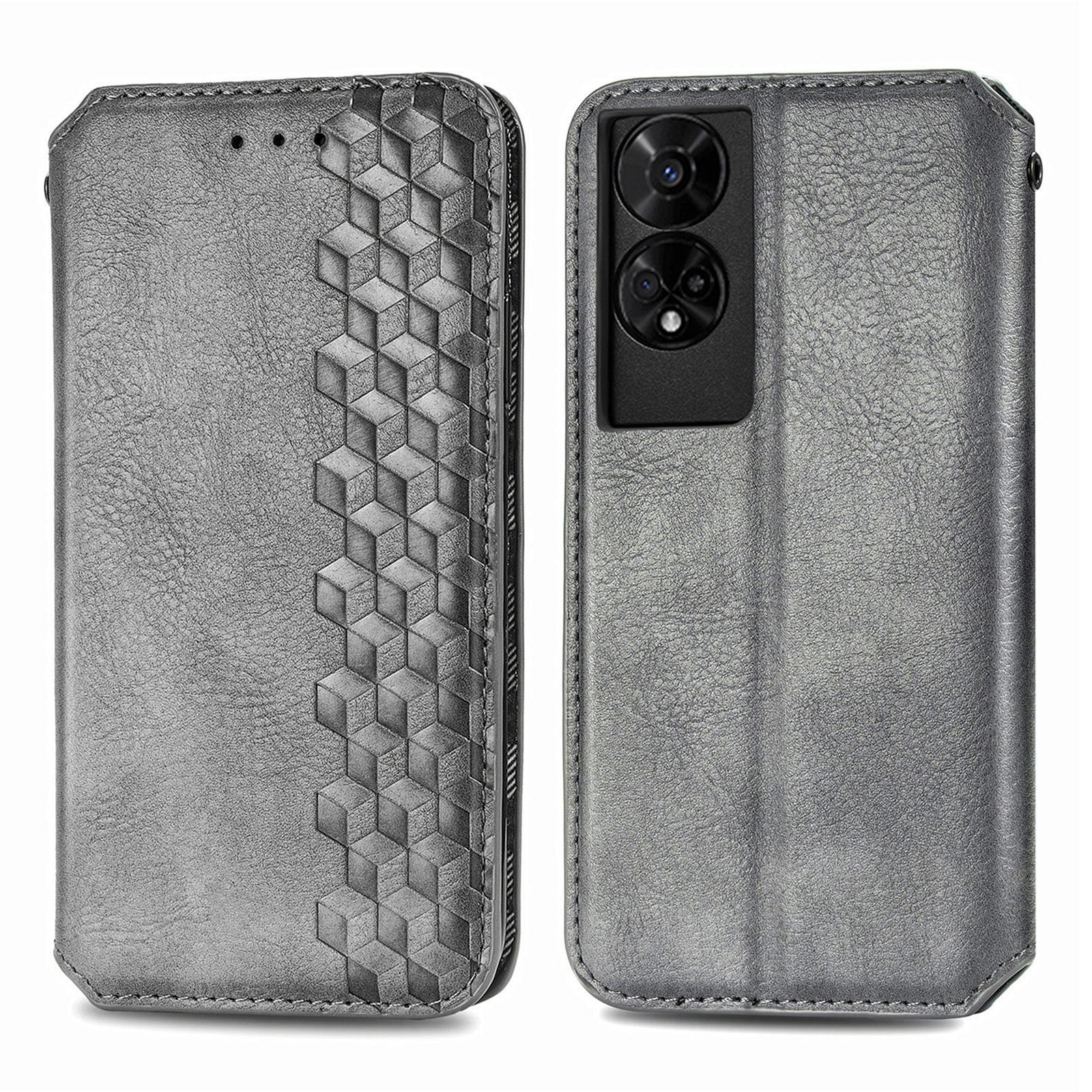 

For TCL 50 5G PU Leather Case Rhombus Imprint Wallet Stand Phone Cover Grey