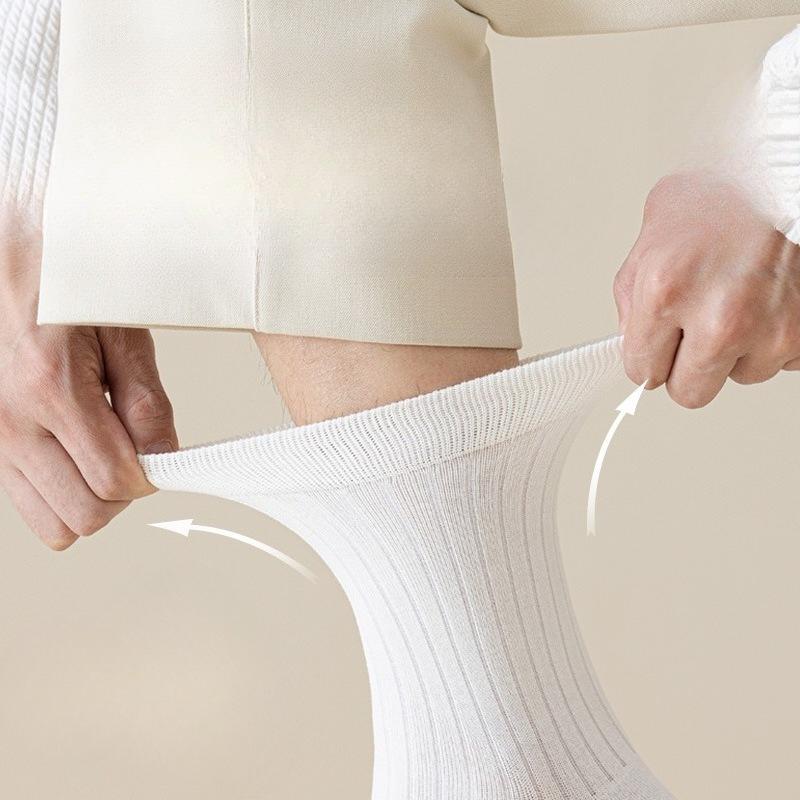 Men's Autumn and Winter Warm Thickened Mid-calf Socks, Warm and Odor-proof Solid-color Autumn Business Striped Long Socks