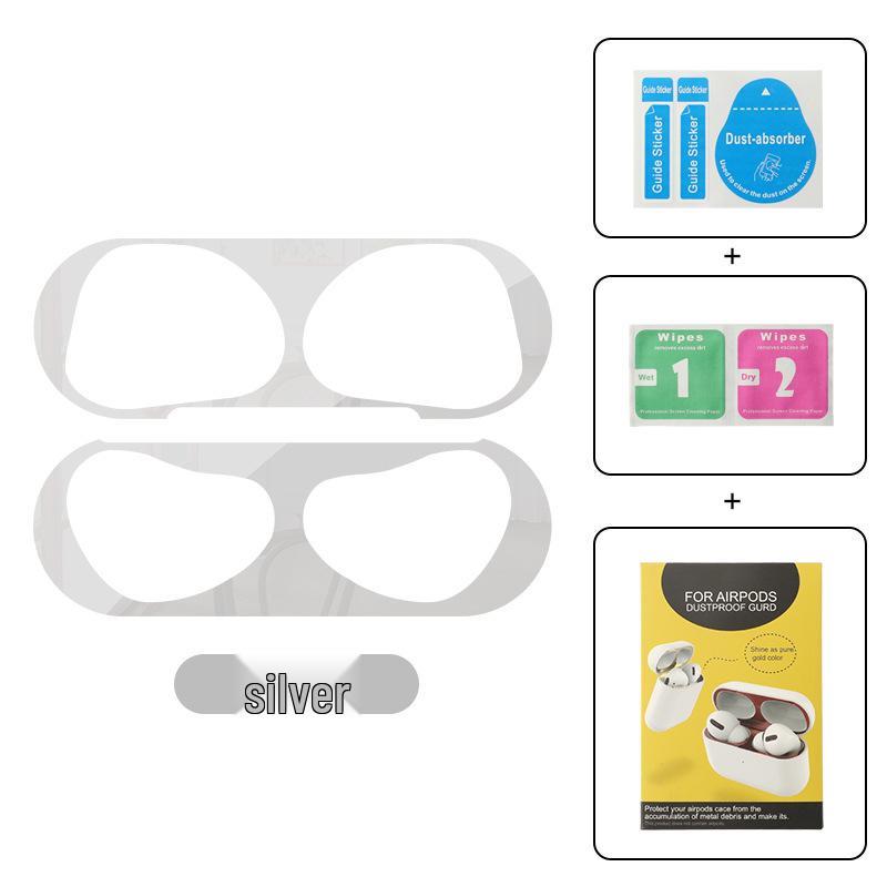 

Apple AirPods Pro Пыле- и водонепроницаемый Мягкий чехол Металлическая наклейка AirPods Pro 3 серебряный