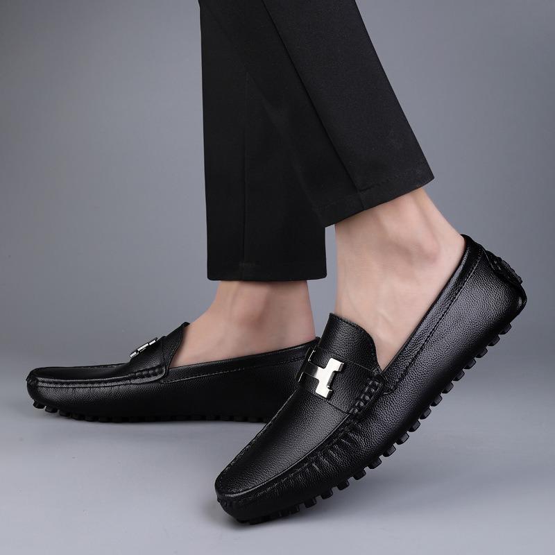 Doudou Shoes Large Size Lazy Driving Shoes British Casual Shoes Genuine Leather Cowhide Men's Shoes