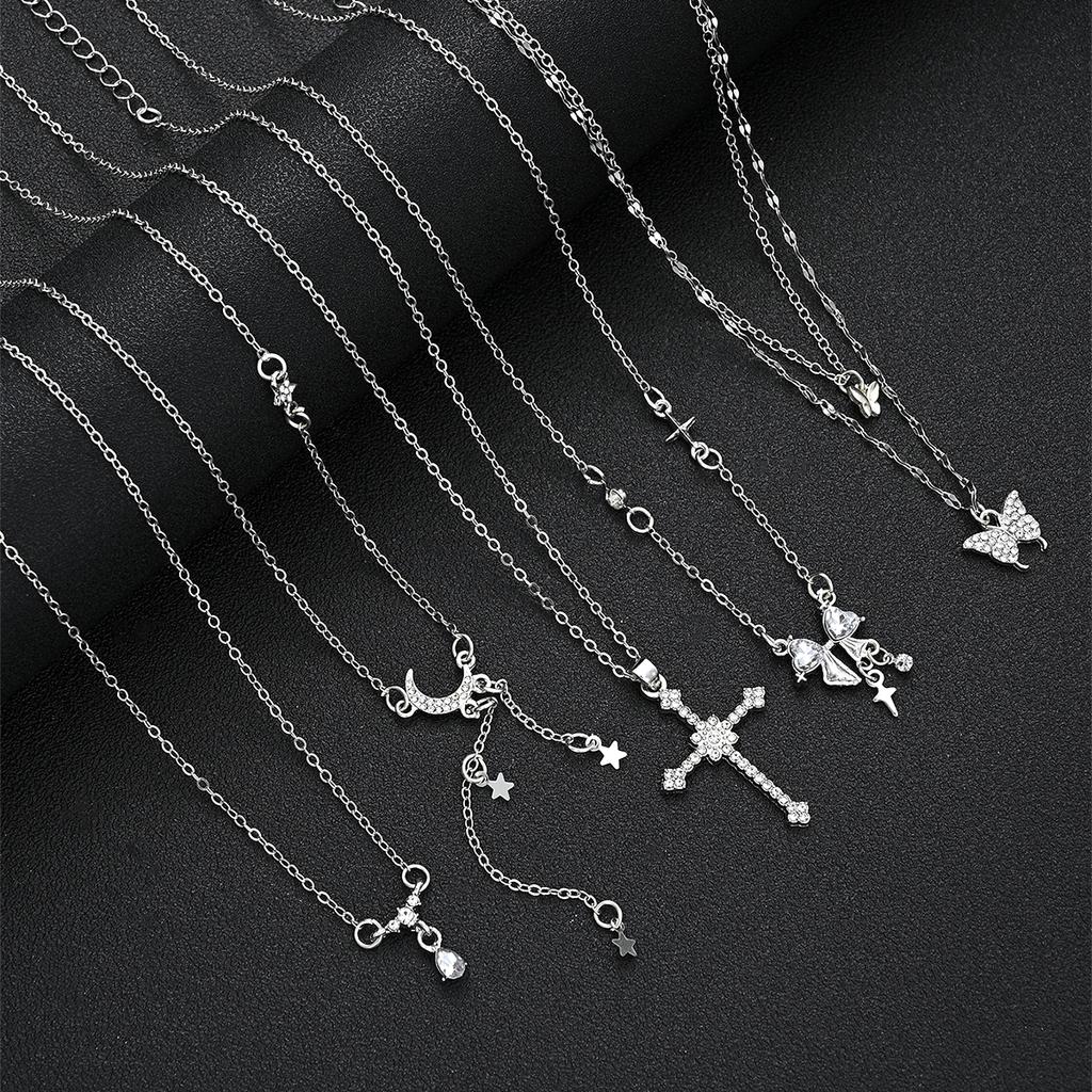 Set de 5 Collares Elegantes Para Mujer Brillantes Zirconia Moda Mariposa Corazón Cruz Lazo Colgantes Collares Joyería de Fiesta Regalo 2026