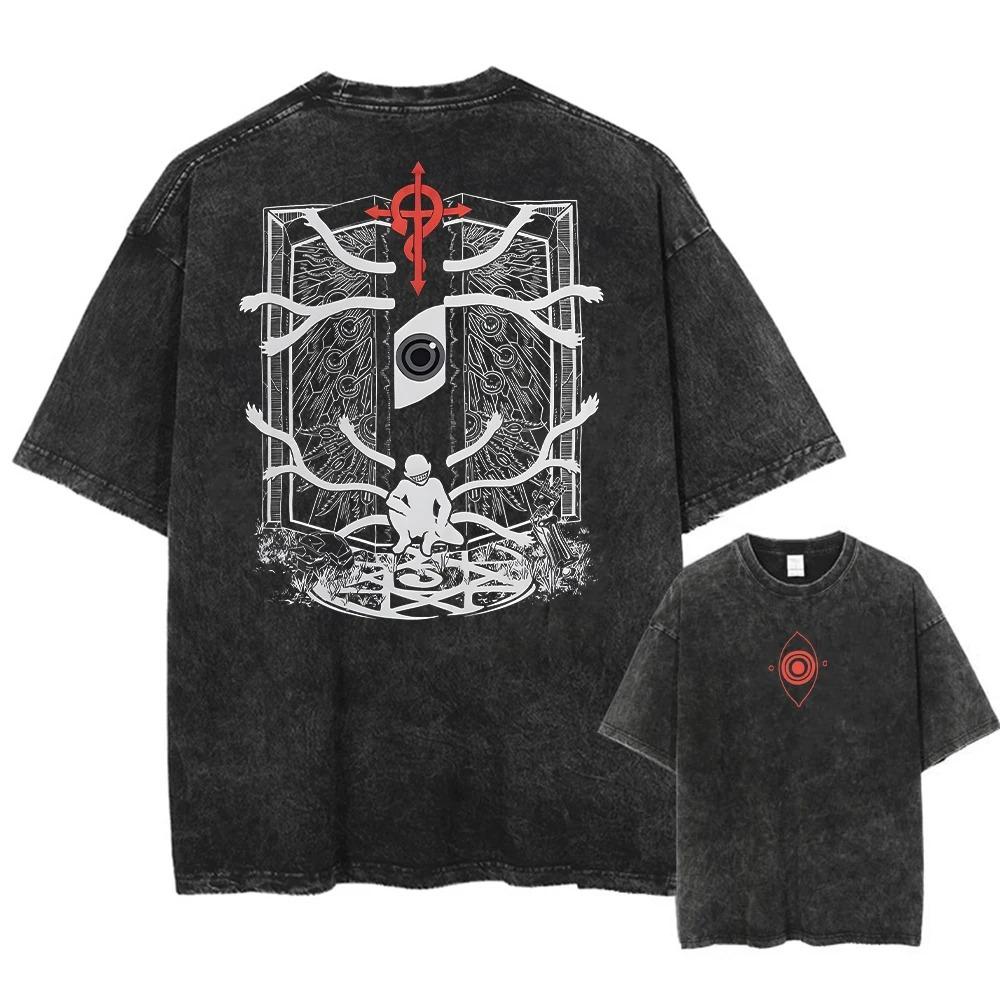 

Харадзюку Винтажная Футболка Уличная Одежда Японское Аниме Графический Принт Стиранная Короткий Рукав Оверсайз Футболка Мужская Повседневная Футболка Топ Унисекс L