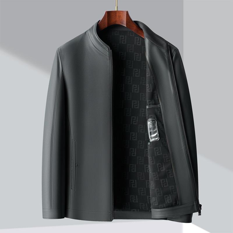 Leather Jacket Men's Spring and Autumn New Loose Stand Collar Top Business Casual Leather Jacket Men's Clothing