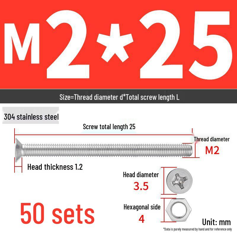 304 Stainless Steel Extra Long Phillips Flat Head Screws and Nuts Set (2M, 3M, 4M)