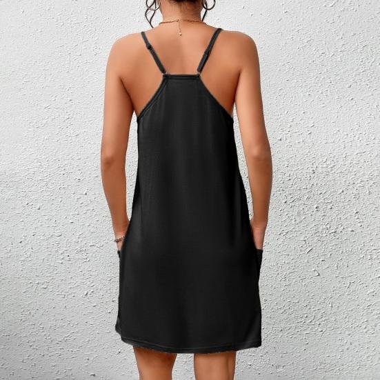 Women's Nightgown Sleeveless Chemise Pajama Dress Spaghetti Strap Racerback Tank Dress with Pockets