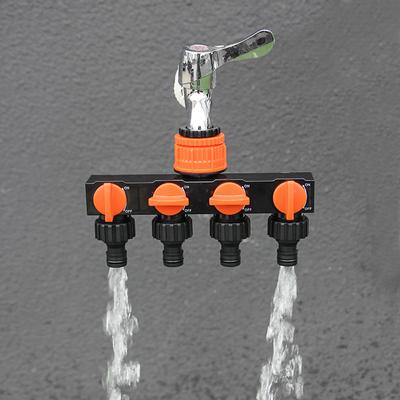 4-Way Garden Hose Splitter with Independent Valves, Universal Hose Barb for Quick Connect, Outdoor Watering Irrigation
