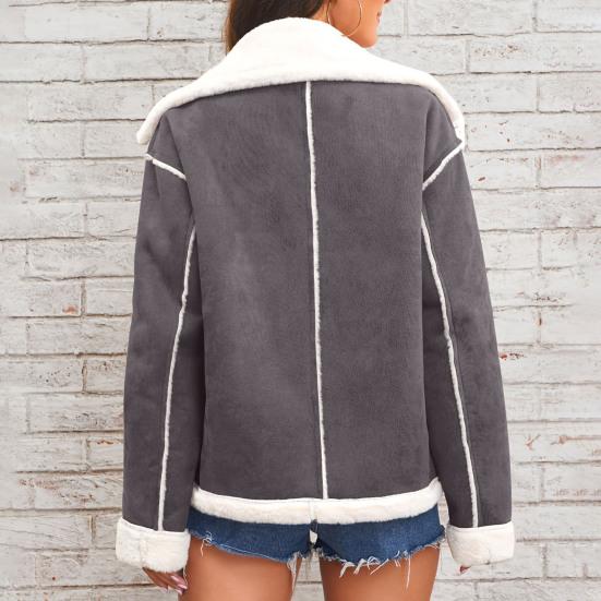 Yousheng Faux Suede Jacket for Women Casual Lapel Thick Sherpa Lined Coat Winter Fuzzy Fleece Trench Coat with Pockets