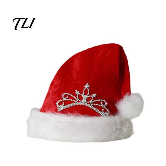 Universal Fit Santa Claus Hat Christmas Sparkly Sequins for Adults, Velvet Plush Glitter Bling Skin Friendly Seasonal with Fluffy Pompom Xmas New Year